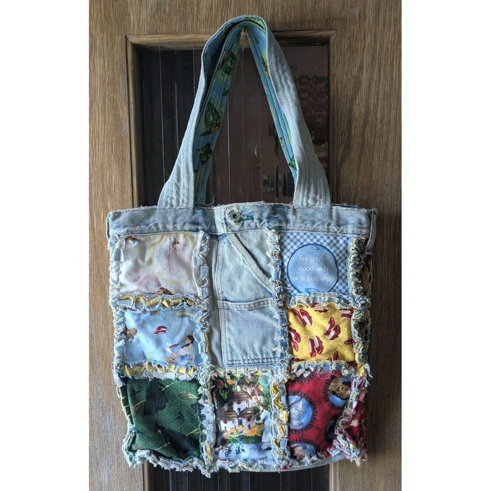 Upcycled Denim Tote Bag Wizard Of Oz Patchwork Tommy Hilfiger Handmade Jeans - Picture 14 of 14